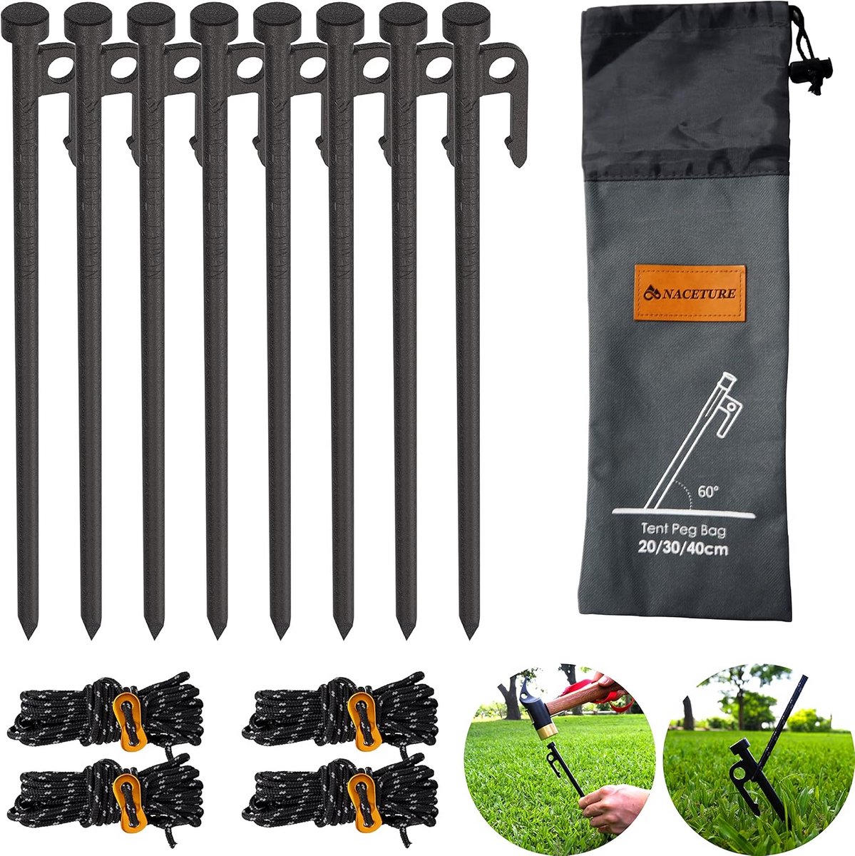 8 Stuks Stevige Korte Touwen voor Camping en Buitenactiviteiten