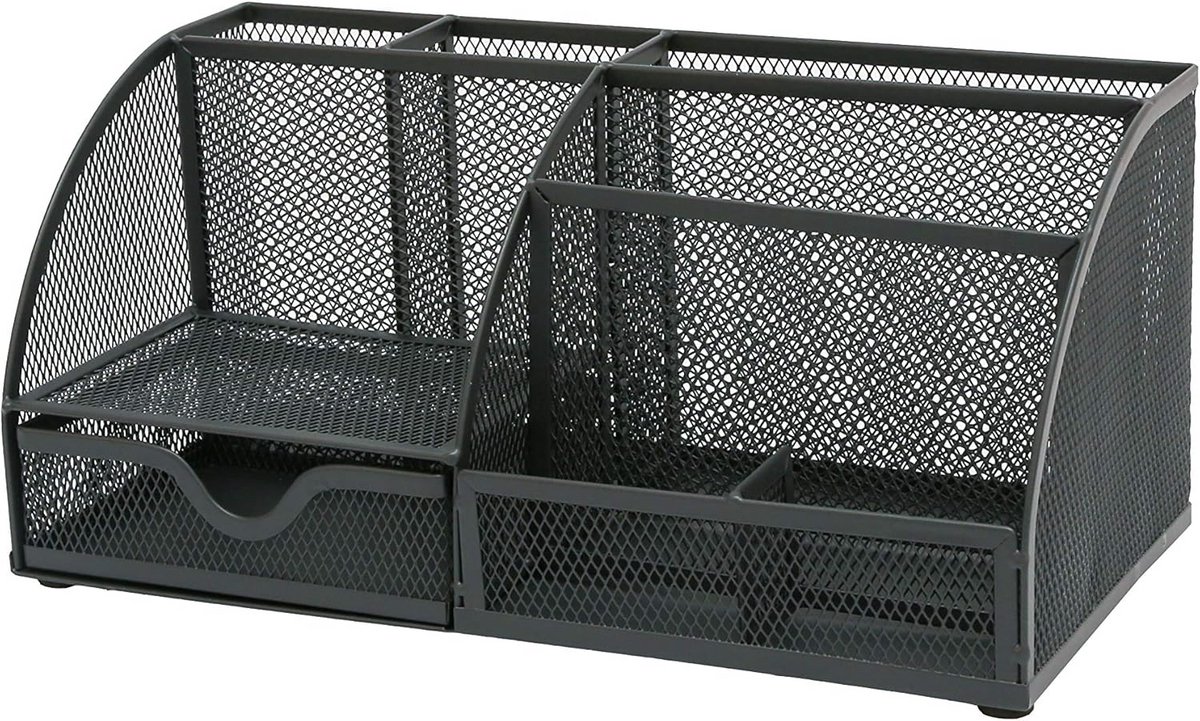 Grote Wiremesh Bureaublad Organizer - Grafiet - Stevige Metalen Opbergbak
