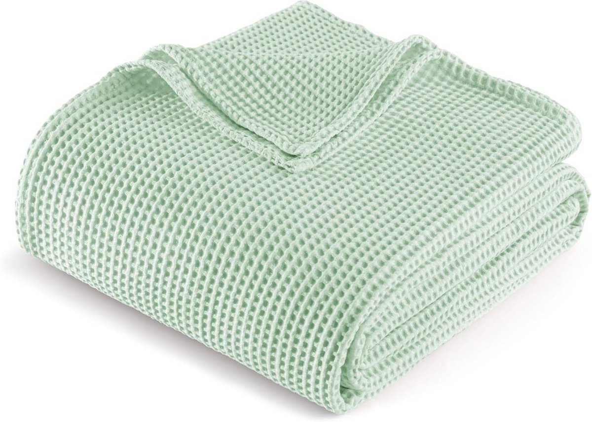 Lichte Katoenen Plaid Dekbed in Honingraatstructuur 220x240 cm Saliegroen