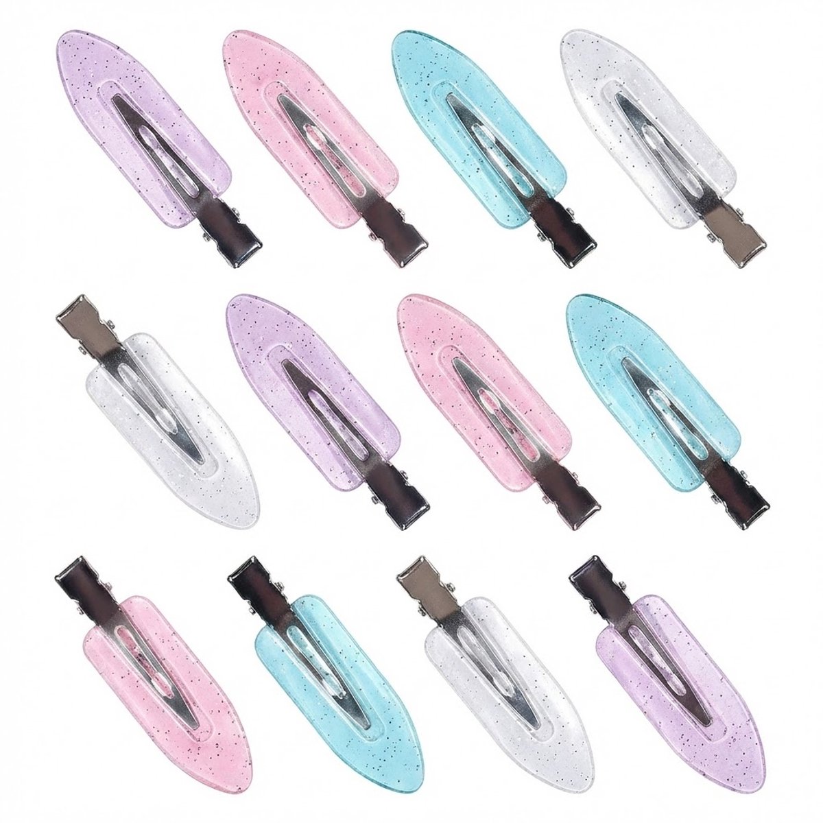 Transparante haarclips dames set van twaalf stuks met glitter – naadloze haarspelden voor make up en pony – lichte kunststof haarclips in pastel kleuren