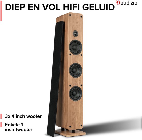Audizio Arco passieve HiFi speakerset - Vloerstaande zuil luidsprekers - 320W - Houtlook — afbeelding 3