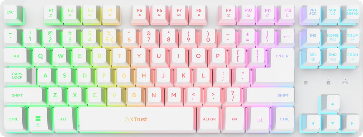 Trust GXT 831W Thado - Gaming Toetsenbord - TKL - RGB - Draadloos - QWERTY US - Wit