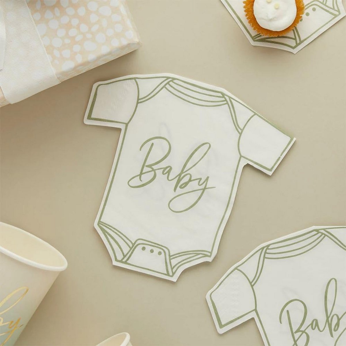 16 Saliegroene Papieren Servetten voor Babyborrel en Kraamfeest