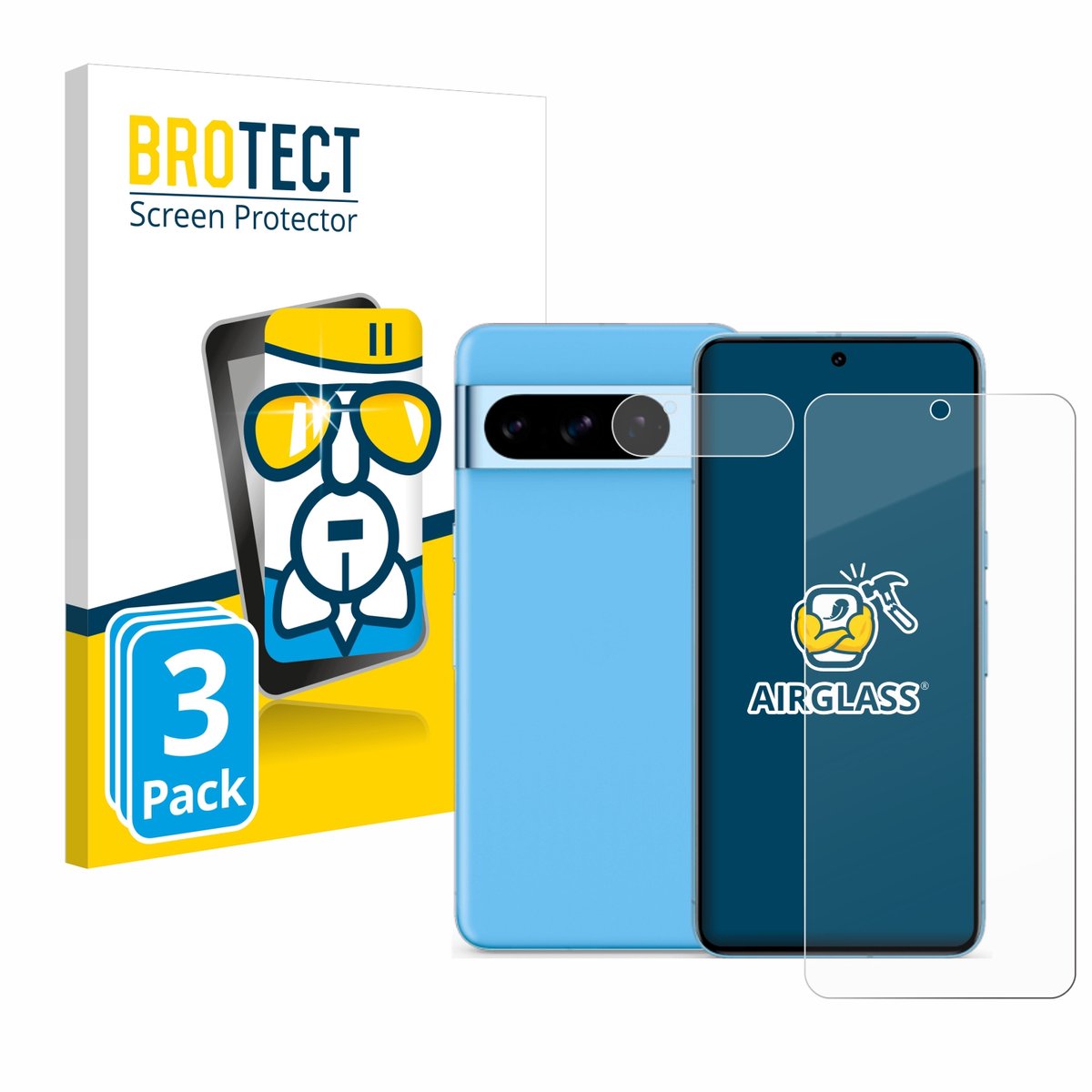Screenprotector 3 Stuks voor Google Pixel 8 Pro (Voor+Camera) Beschermglas transparant