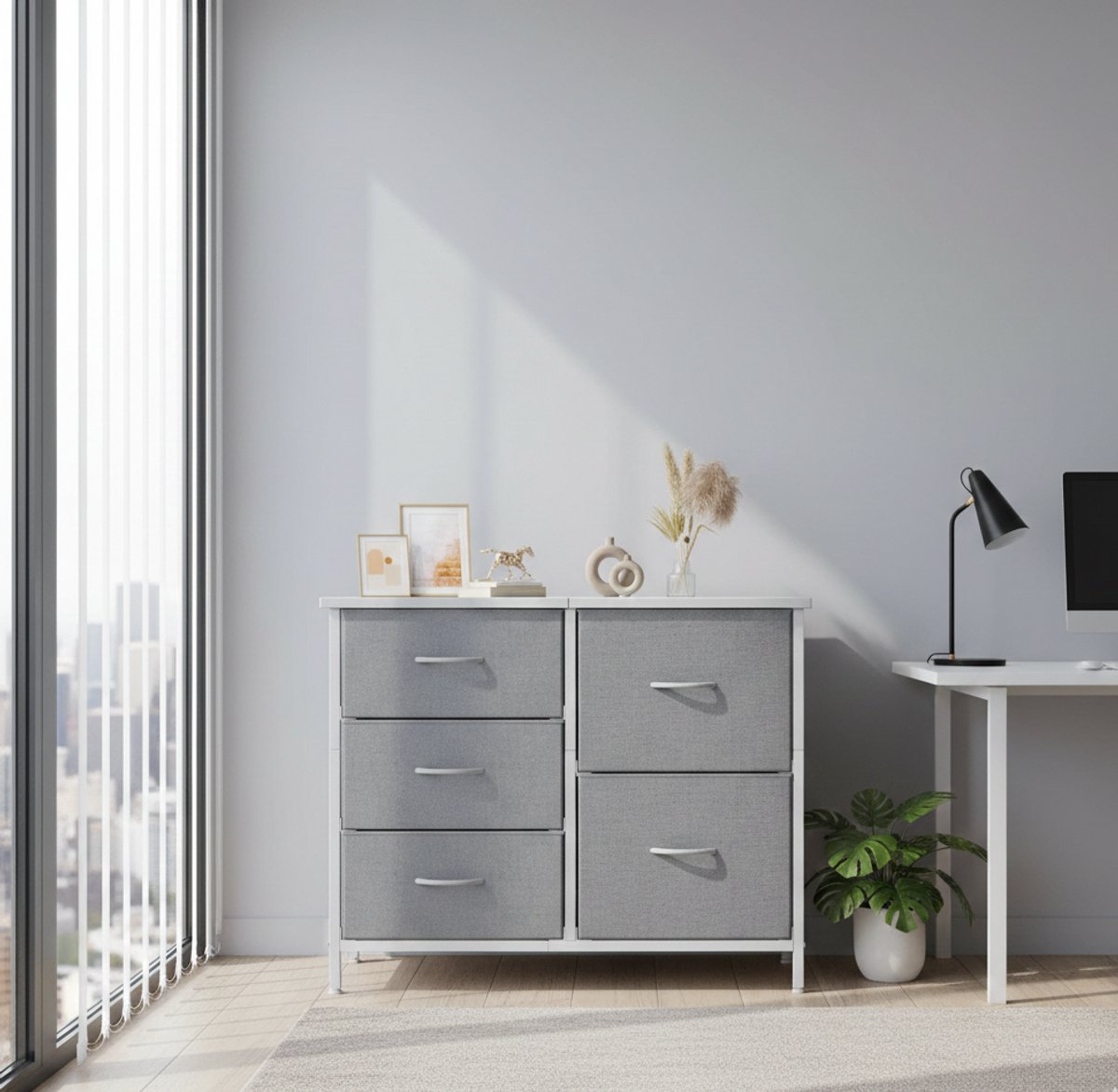 NordicFlex Commode 5 Laden – Lichtgrijze Moderne Ladekast – 2 Grote & 3 Kleine Laden – Robuust Stalen Frame – 76 x 29 x 60 cm – Opbergkast voor Slaapkamer & Woonkamer - House&Garden