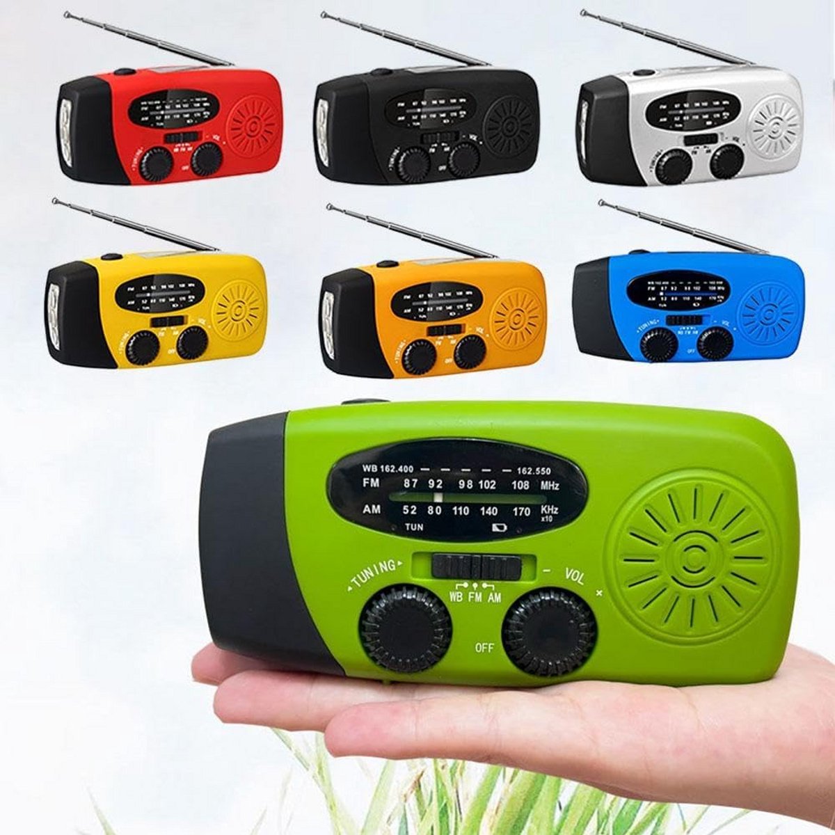 Draagbare Noodradio met Hand Crank, Dynamo, Zonnepaneel en Oplaadbare Powerbank