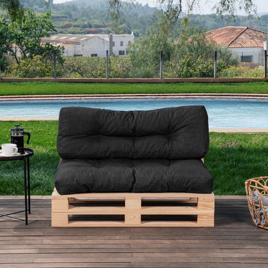 Bananair - Palletkussens Set - Coussins de jardin pour banc palette - 1x Coussin d'assise 120x80x15 cm & 1x Coussin de dossier 120x40x15 cm - Zwart