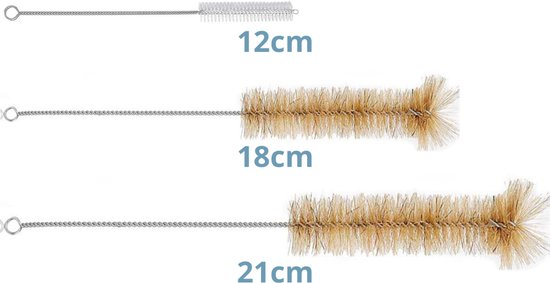 Flessenborstel Set 3-delig - 12, 18 & 21 cm - Vaatwasbestendige Reinigingsborstels - Smalle Borstel voor Flessen, Rietjes, Glazen & Herbruikbare Drinkflessen — afbeelding 3