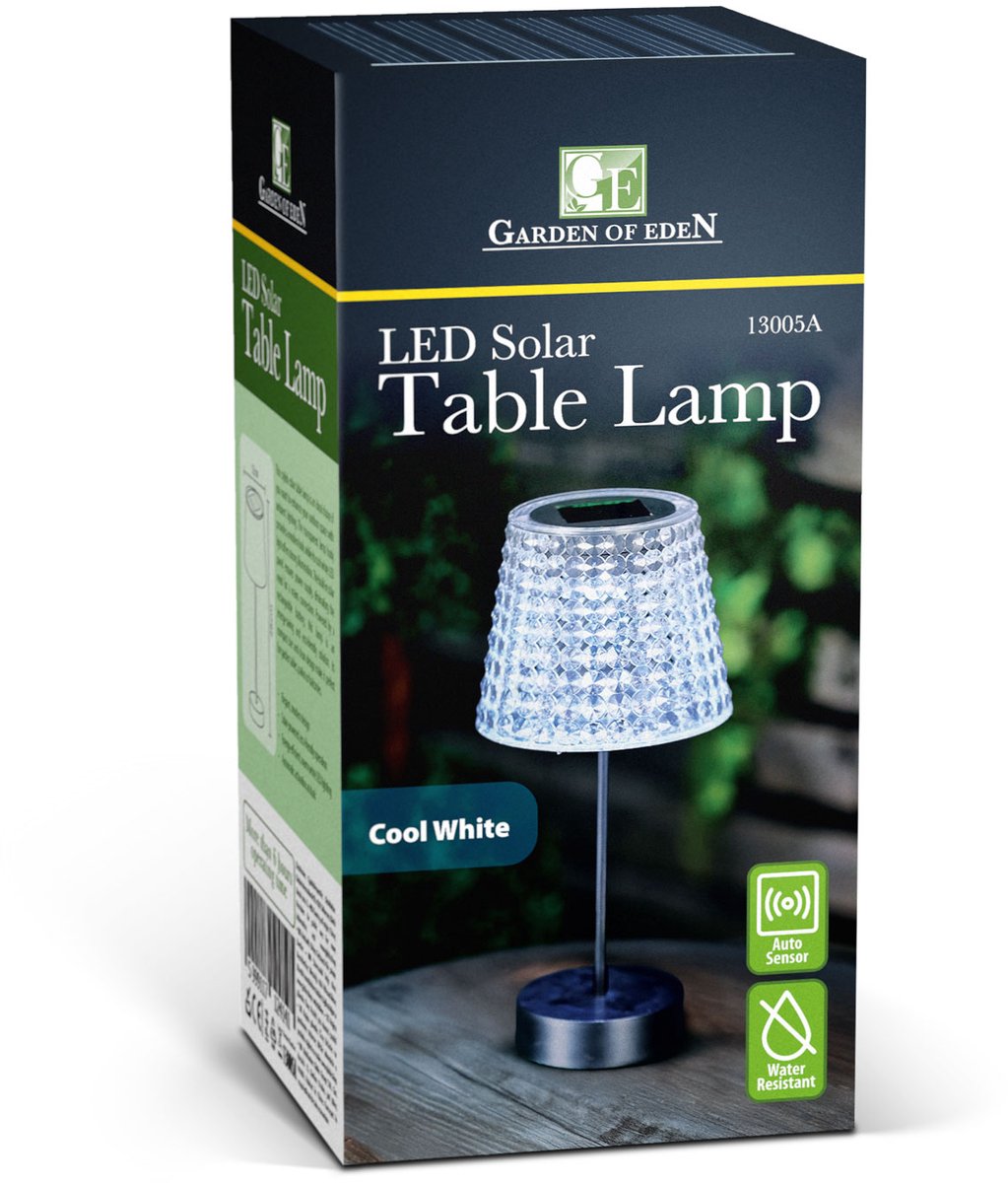 Solar Tafellamp Buiten op Zonne-Energie Ø12 x 26 cm – Smoke – Koel Wit LED – IP44 – Draadloos – Tuin, Terras & Balkon [13005B]