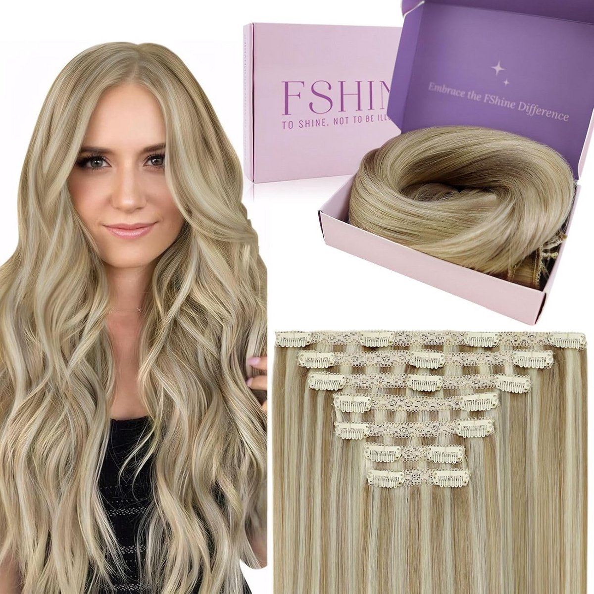 Clip-In Haarverlenging 50cm Echt Haar Asblond & Goudblond Volume & Lengte