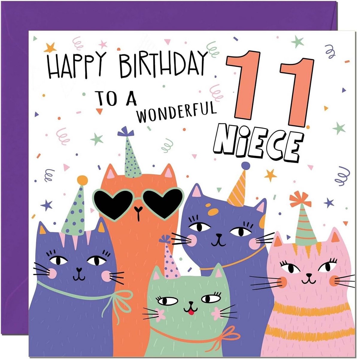 Verjaardagskaart voor 11-jarig Nichtje met Kat