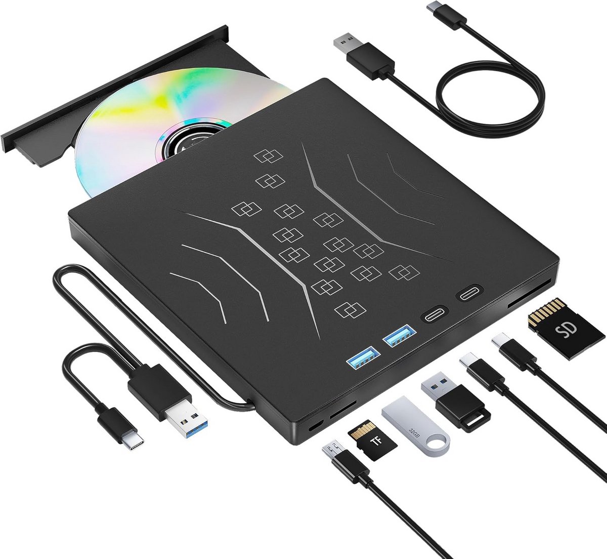 Externe DVD/CD Drive 7-in-1 USB 3.0 & Type-C voor Laptop en PC - Brander en Lezer