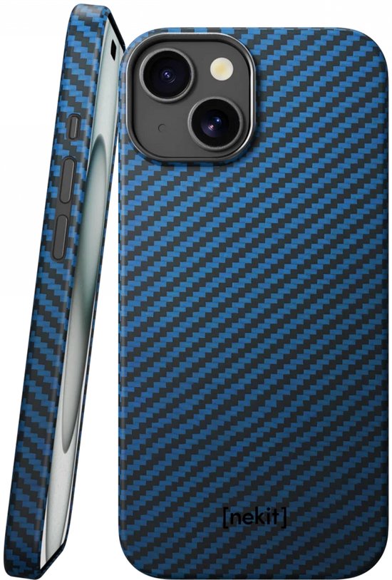 Blauw en zwart carbonfiber hoesje voor iPhone.