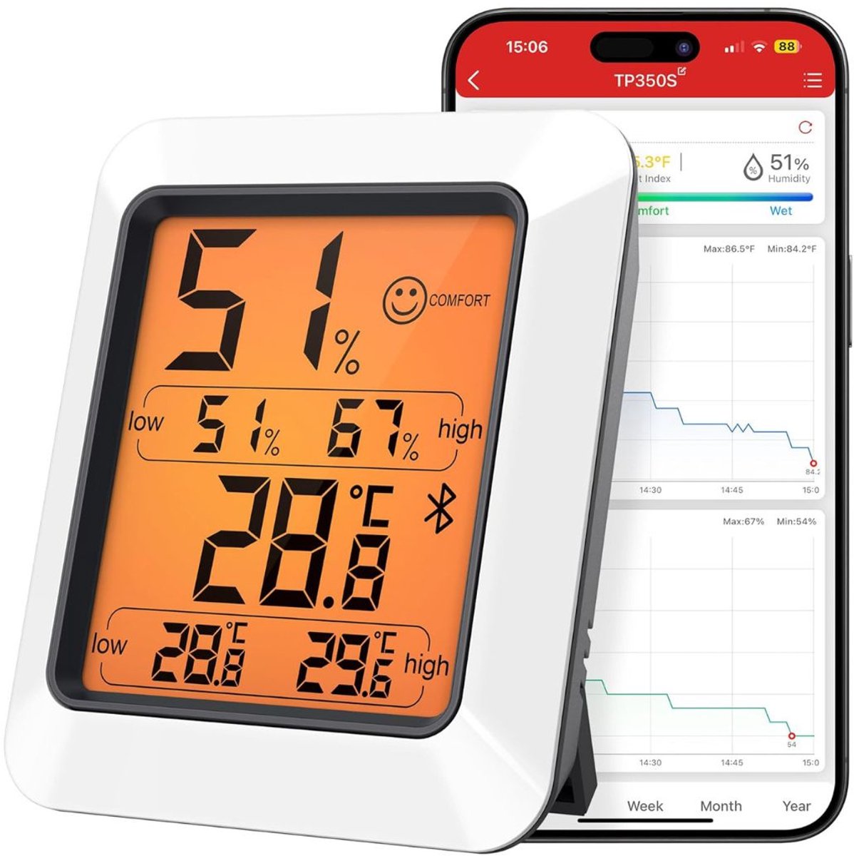 NBAP® Hygrometer - Weerstation Binnen en Buiten - Weerstations - Luchtvochtigheidsmeter - Wit