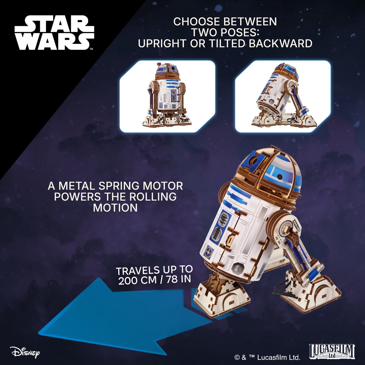 UGEARS 3D Modelbouw - R2-D2 - Star Wars - Mechanisch Bouwpakket Hout - Educatief Speelgoed — afbeelding 5