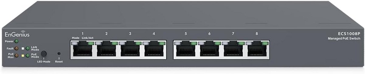 8-Poorts Cloud Managed Gigabit PoE Switch met 55W Vermogen