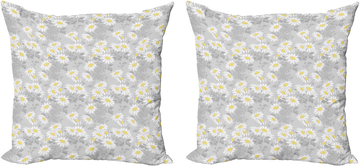 ABAKUHAUS Madeliefjes Kussensloopset (2 stuks), bosje kamillebloesems, 60 cm, Lichtgrijsgeel