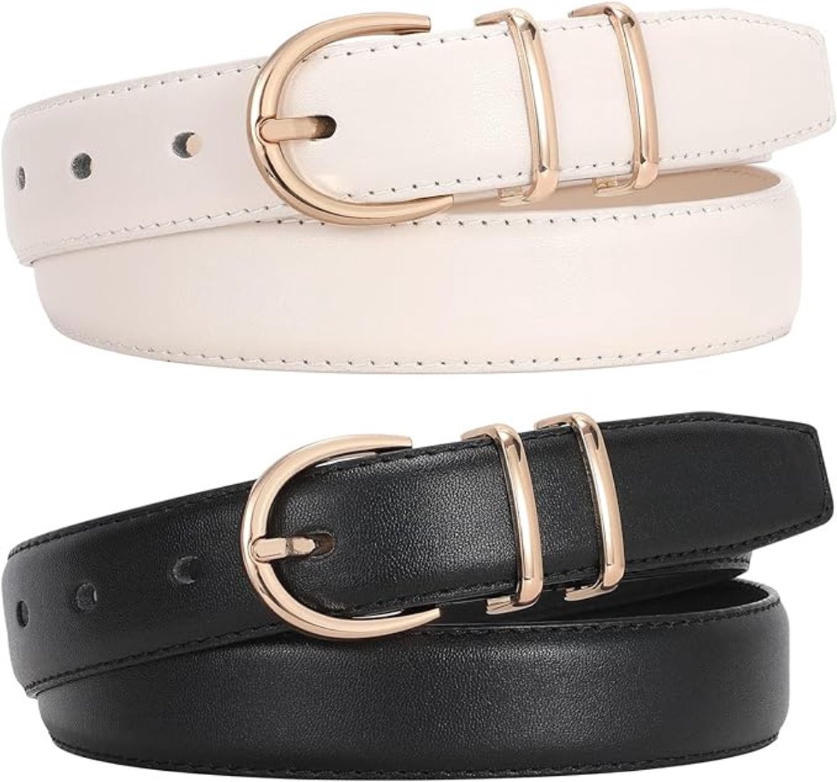 Leren Riem voor Dames - Lederen Riem met Gouden Gesp - Stijlvol Cadeau voor Dagelijks Gebruik - 160 cm - 2 Stuks - Zwart/Beige - van Imperatoris