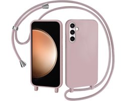 YPCd Crossbody Hoesje Geschikt voor Samsung Galaxy S23 FE – TPU & Siliconen Backcover met Verstelbare Crossbody Schouderband Koord – Verhoogde Randen – Roze