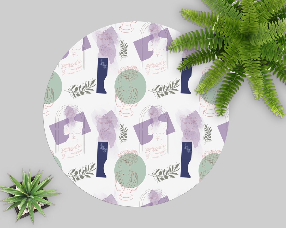 Coloray Vloerbeschermer - Antieke portretten Stoel Mat - 100x100 cm - Veelkleurig Vloerbeschermer Harde Vloer - Motif Vloerbeschermer - PVC Vloerbeschermer - Ronde Mat - Abstracties Thema