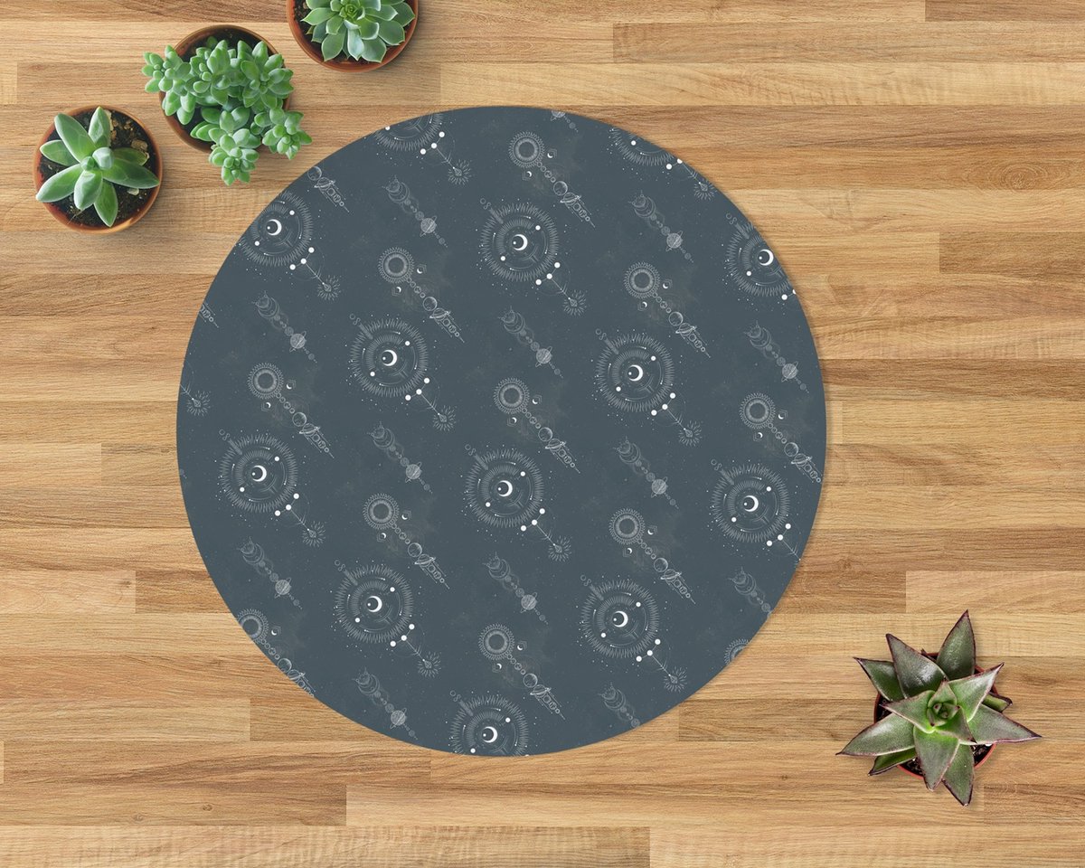 Coloray Vloerbeschermer - Illustratie van de maanfase Stoel Mat - 100x100 cm - Marine Bureaustoelmat - Vloerbeschermer Vinyl - Mótif Bureaustoelmat - Ronde Mat - Etnische Thema