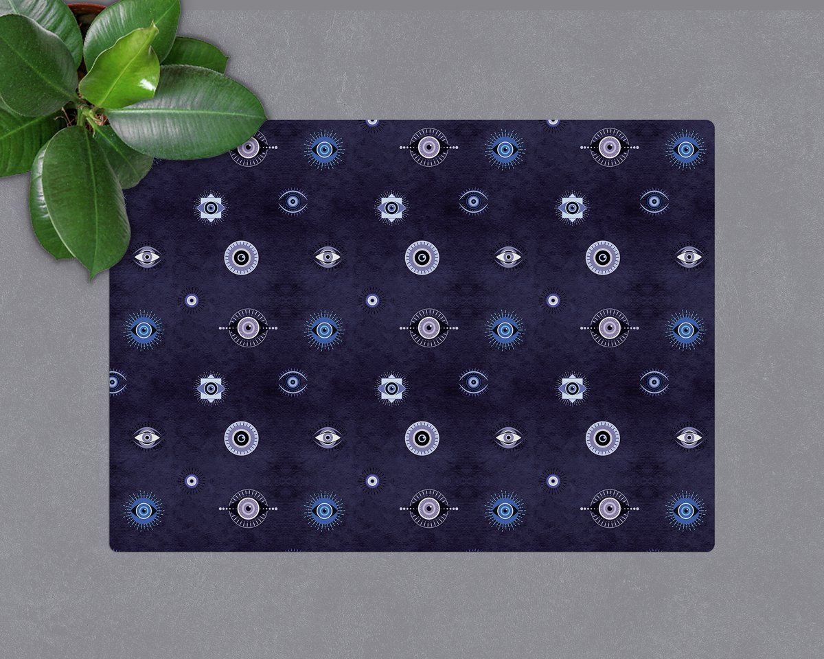 Coloray Vloerbeschermer - Griekse ogen Vloerbeschermer Tapijt - 140x100 cm - Blauw Bureaustoelmat - Vloerbeschermer Vinyl - Mótif Vloerbeschermer - Rechthoekige Mat - Deel Thema