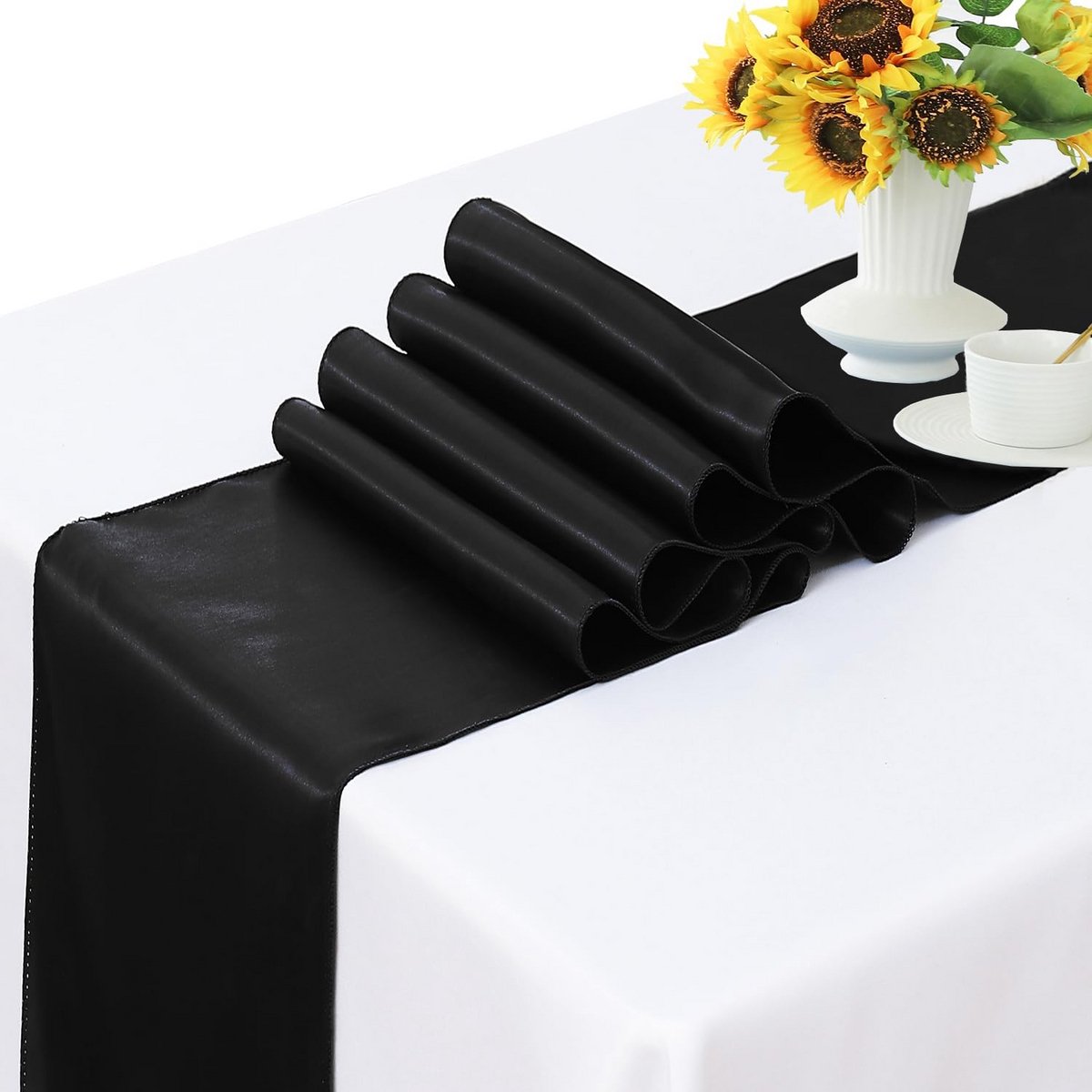 Set van 10 Zwarte Satijnen Tafellopers voor Feesten en Decoratie (30x274 cm)