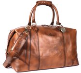 DE LAMASSU® (Rafael) reistas van echt leer – unisex weekender 50 × 35 × 28 cm – verstelbare schouderriem, uitbreidbaar met zijdelingse gespen, beschermvoetjes, cadeauverpakking