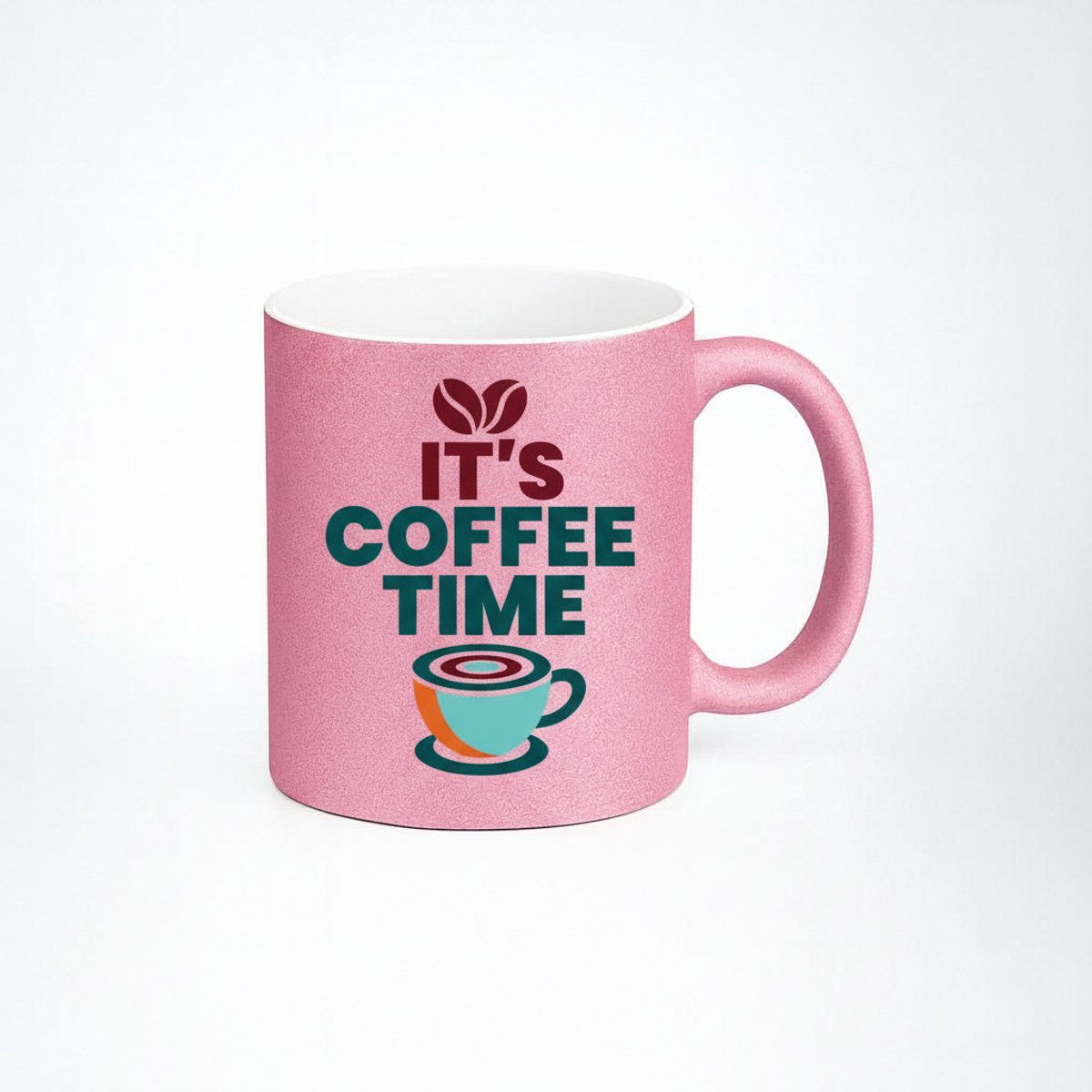 Roze Glitter Mok "It's Coffee Time" - Stijlvolle Keramische Koffie Thee Cup - Uniek Cadeau