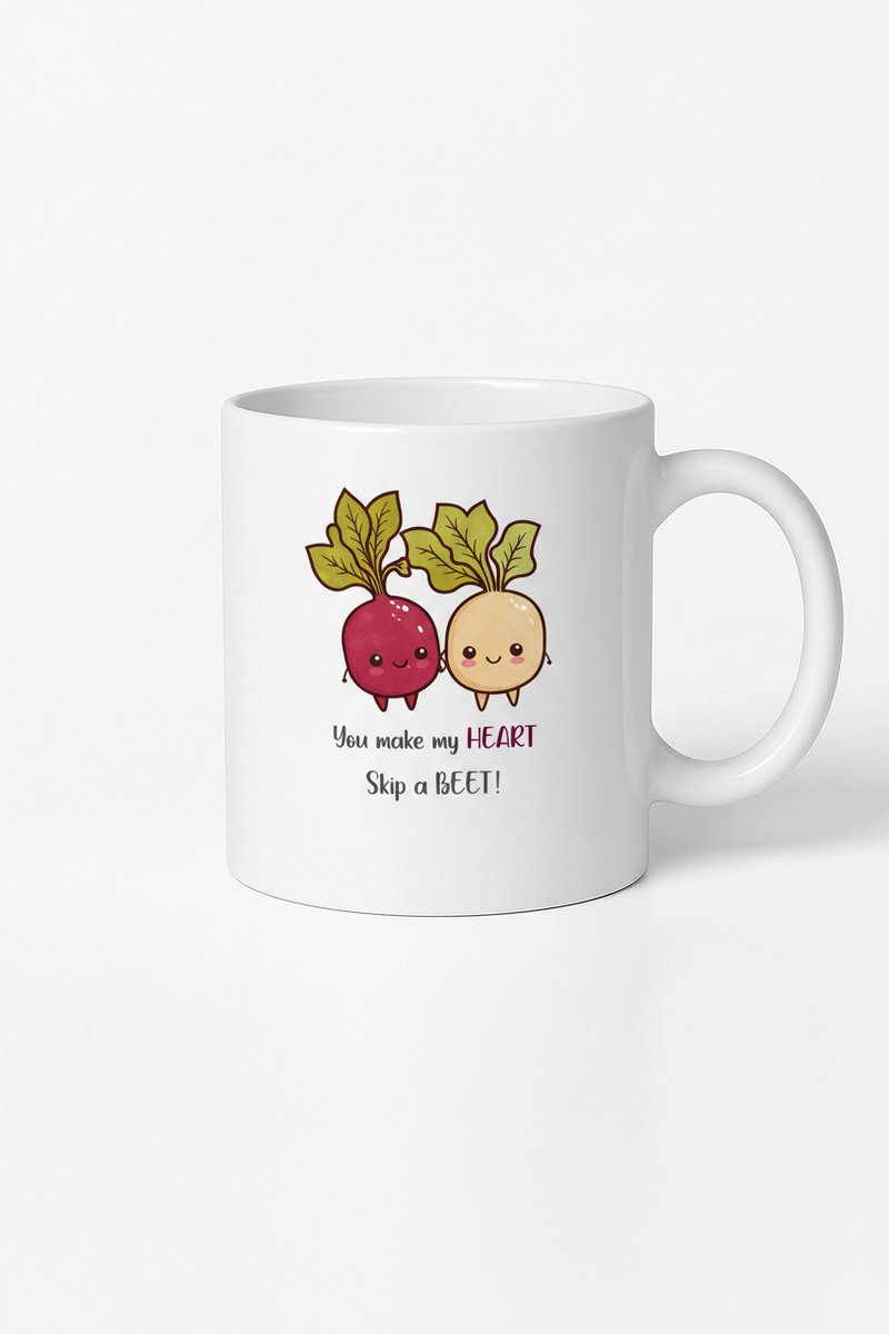 Grappige Bieten Mok 'Skip a BEET!' - Liefde Cadeau Lieve Bietjes Valentijn Beker