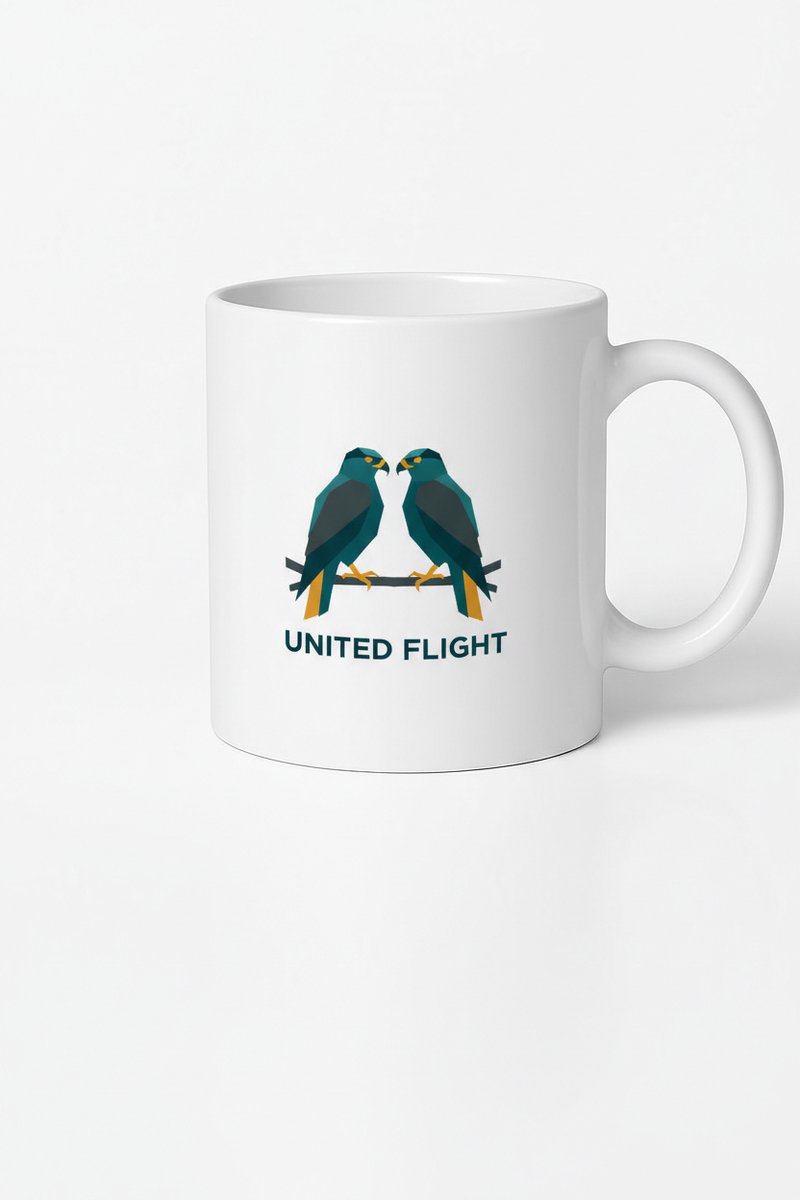 UNITED FLIGHT Vogels Design Mok | Unieke Keramische Koffiemok met Geometrische Illustratie