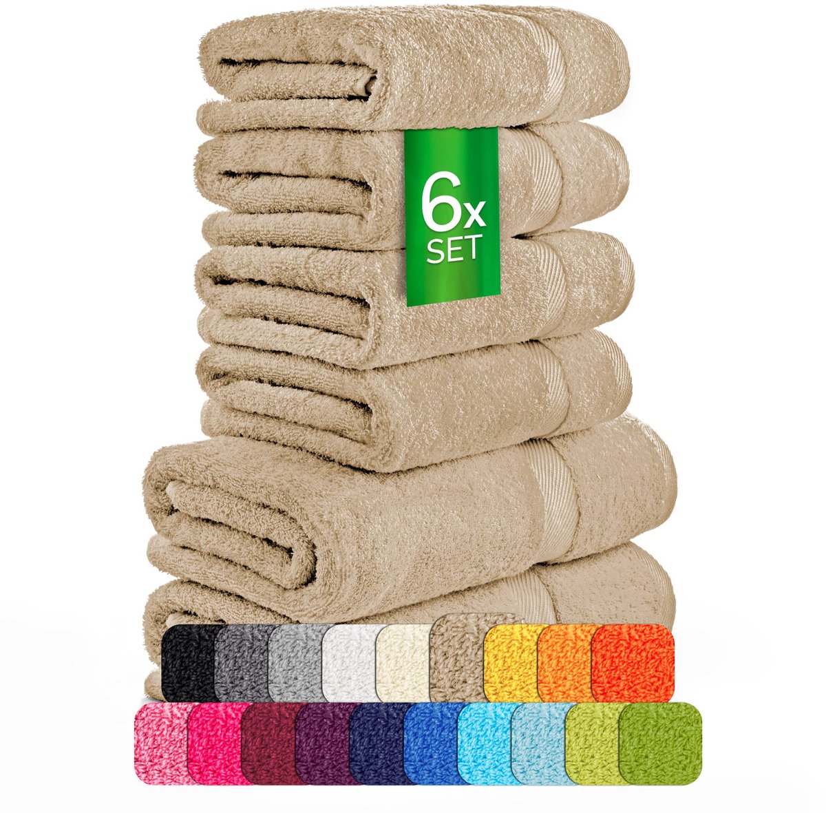 etérea Carli handdoekenset 6-delig – taupe – 100% katoen – 500 g/m² – OEKO-TEX Made in Green