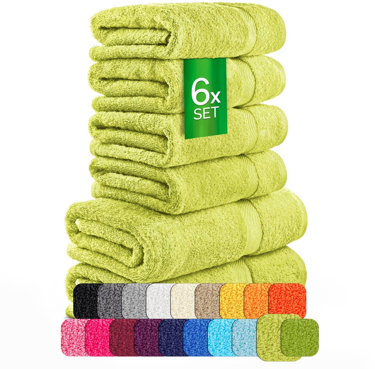 etérea Carli handdoekenset 6-delig – lime – 100% katoen – 500 g/m² – OEKO-TEX Made in Green