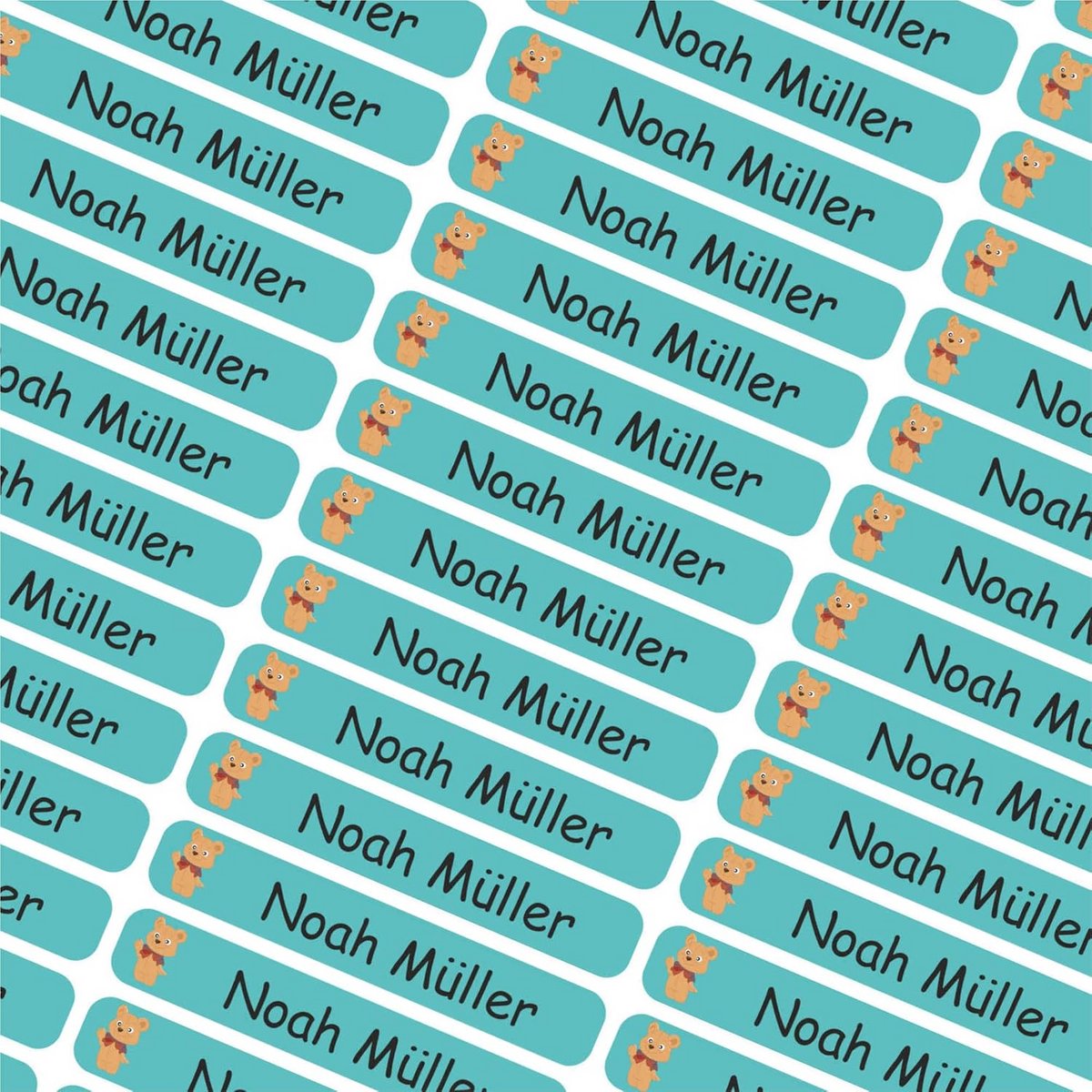Gepersonaliseerde Naamstickers Mini (43x7mm) voor Kinderen - 60 Stuks met Beerprint
