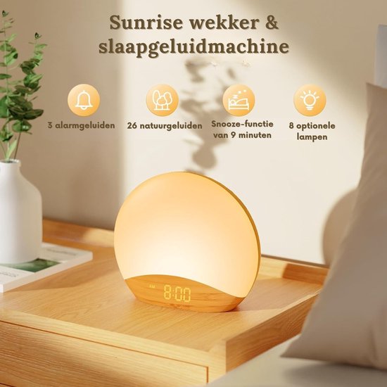 Wake Up Light - Digitale Wekker - Lichtwekker - Nachtlampje - Wekker - 26 White Noise geluiden - Incl. Nederlandse handleiding van Alecto — afbeelding 4