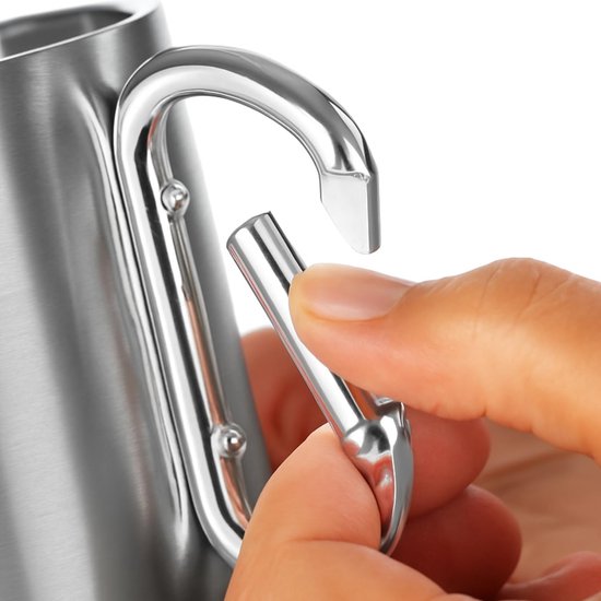 Mok met karabijnhaak - Dubbelwandige Mok - RVS - 300 ml - Drinkbeker - voor Kamperen & Backpacken - Camping Beker - Zilver — afbeelding 2