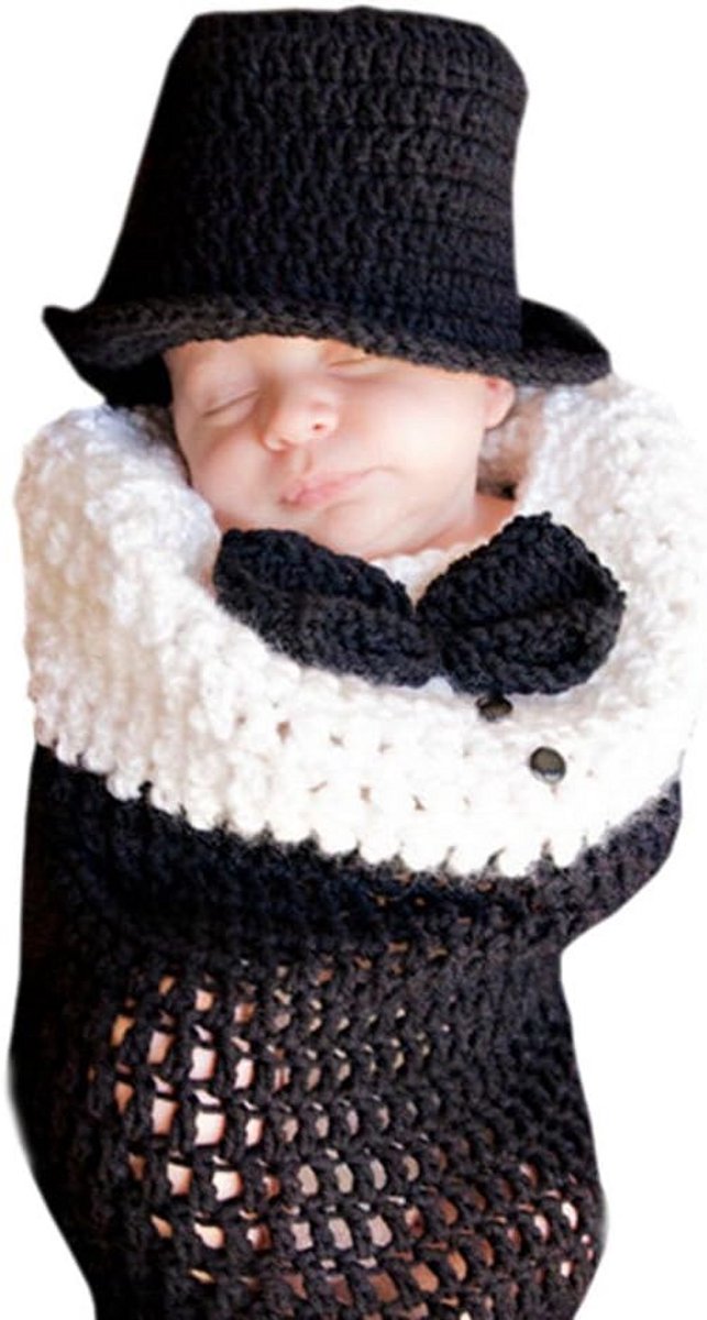 Handgemaakte Gebreide Baby Kostuum Set voor Jongens - Gentleman Stijl Fotografie Props