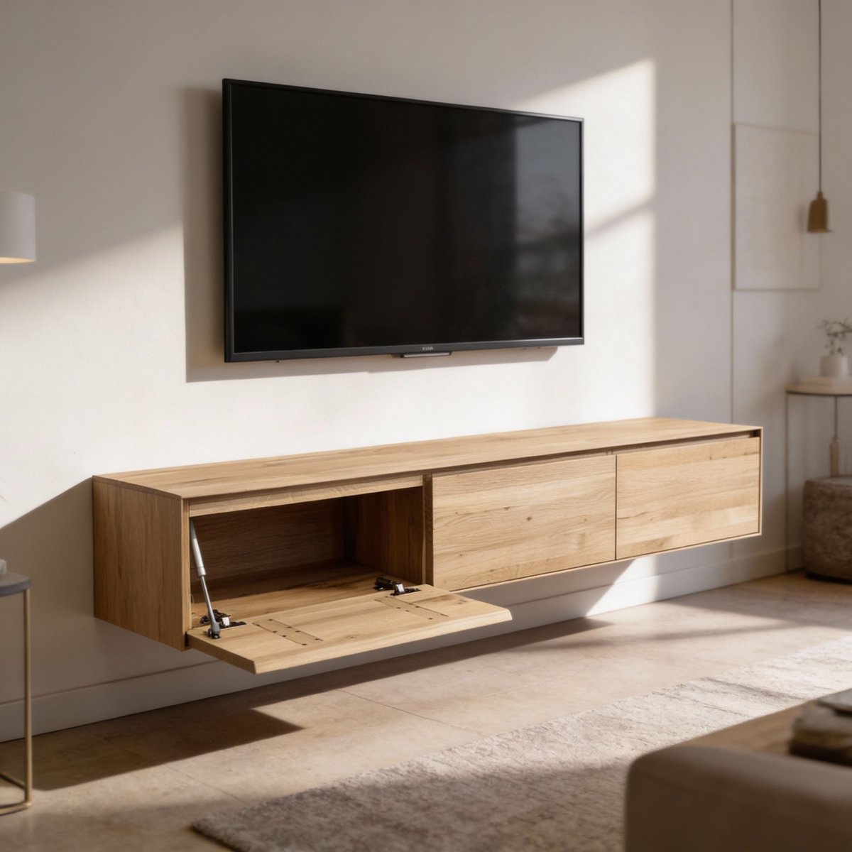 Massief Eiken Zwevend TV-Meubel op Maat