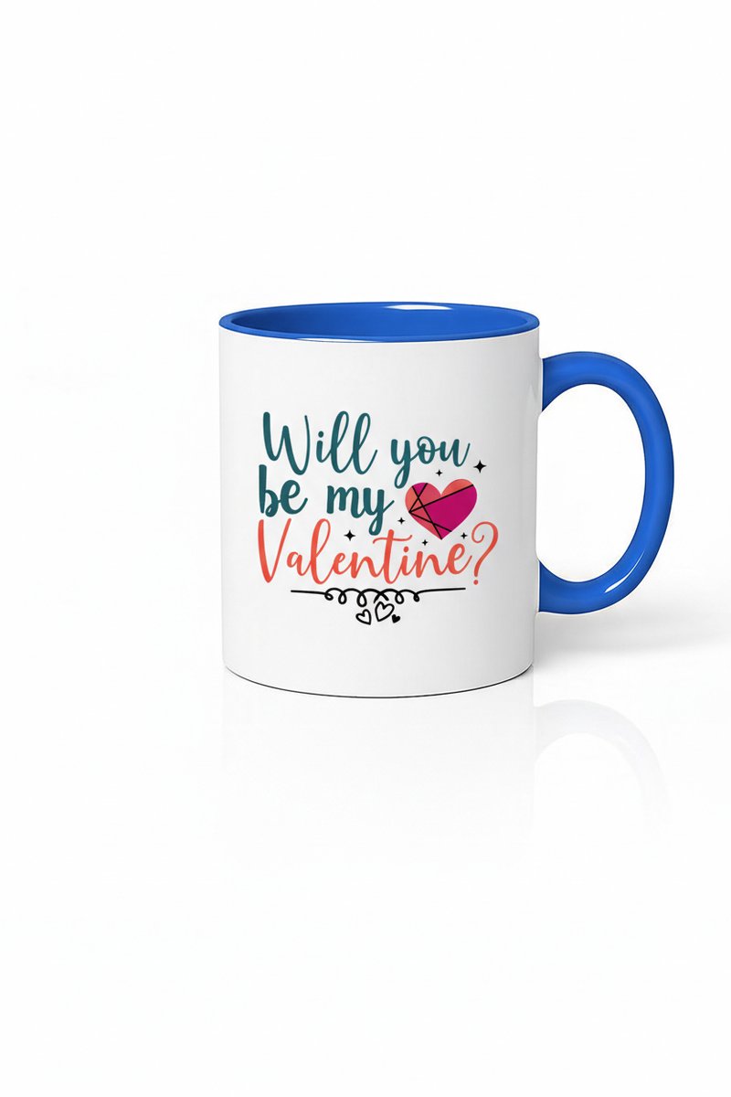 Valentijn Mok: 'Will you be my Valentine?' met Blauw Handvat - Romantisch Cadeau