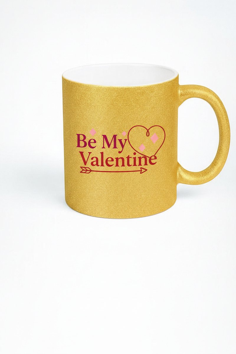 Gouden Glitter Mok 'Be My Valentine' - Romantisch Valentijnscadeau