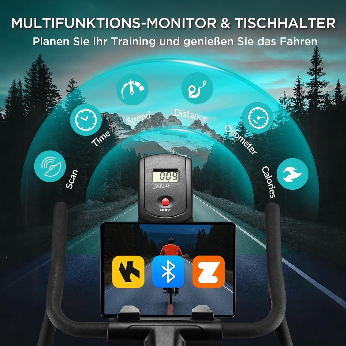 Hometrainer Stille Ergometer met LCD-Scherm en Tablethouder - afbeelding 3