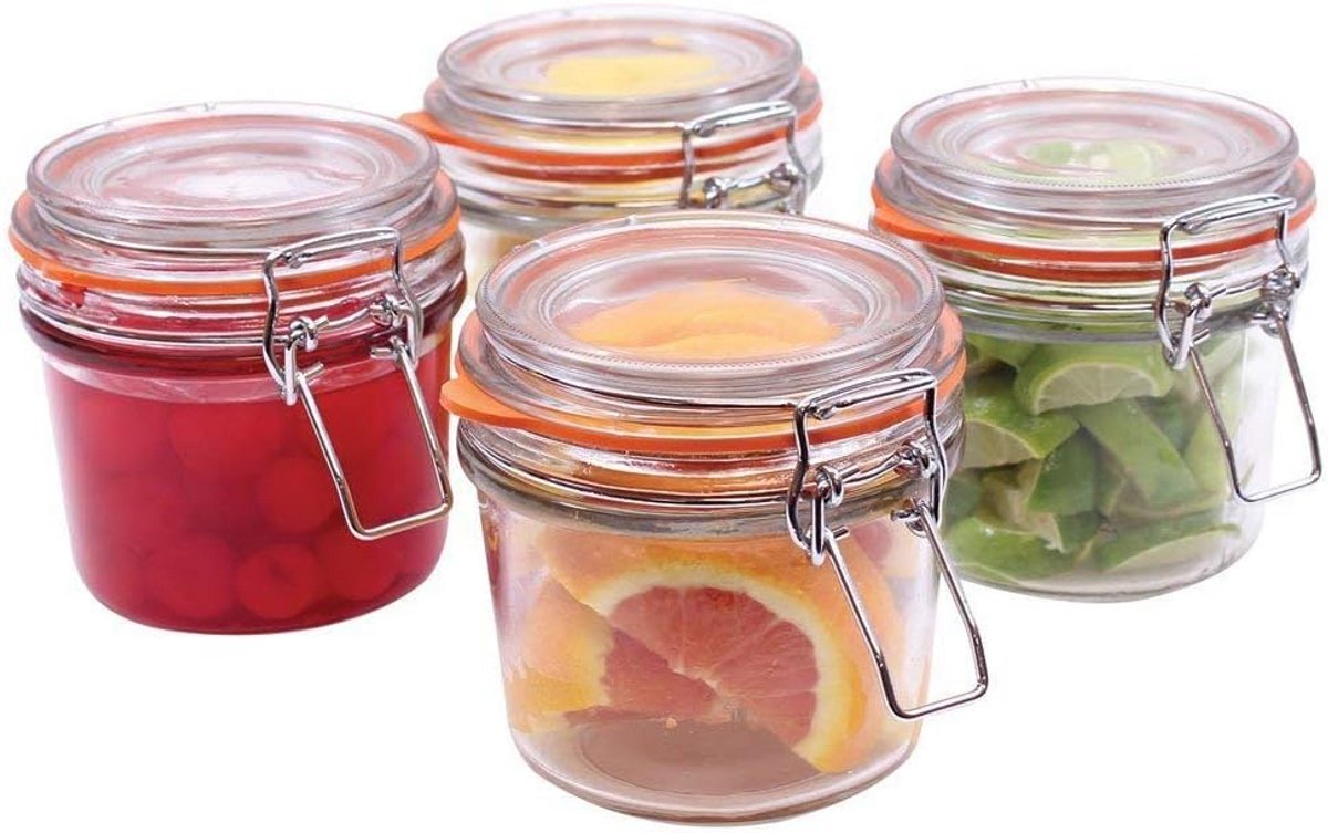 Set van 4 Luxe Hervriesbare Glazen Potjes met Deksel 350 ml Opslag