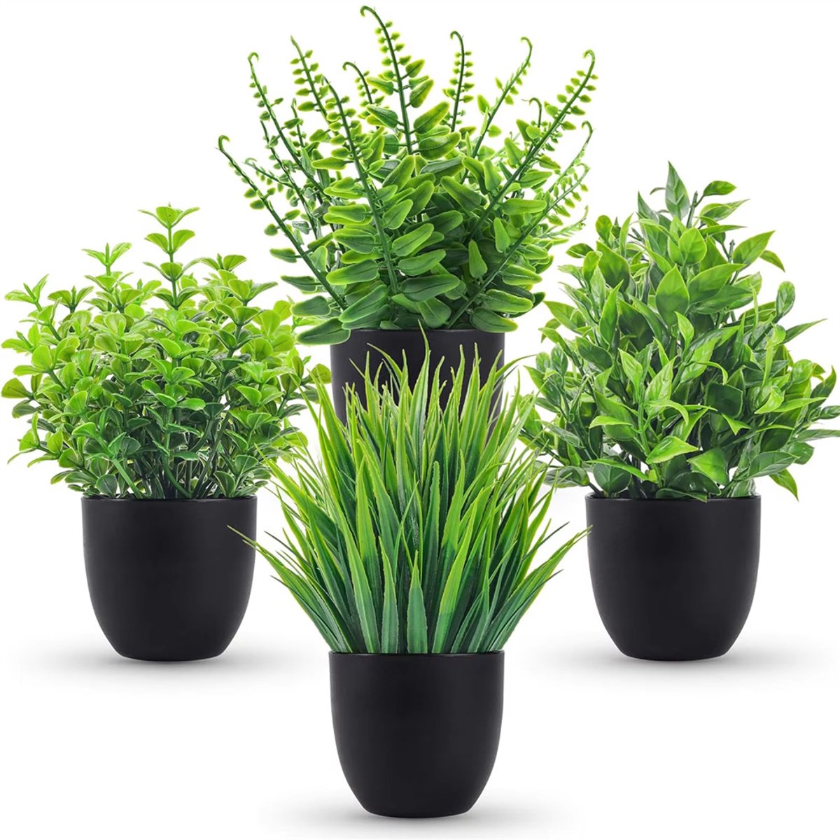 4-packs kunstplanten, kleine nepplantjes in zwarte pot, mini kunstmatige eucalyptus badkameraccessoires, voor binnenhuis, kantoor, keuken, boerderijstijl, badkamer, tafeldecoratie
