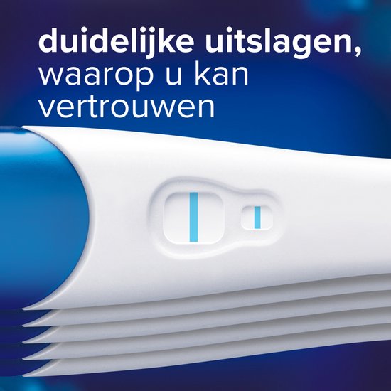 Close-up van Clearblue zwangerschapstesten met duidelijk zichtbare dubbele blauwe lijnen.