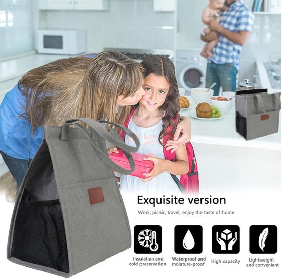 KZQ Picknicktas - Geïsoleerde picknicktas voor buiten - Geïsoleerde lunchtas - Verdikte aluminiumfolie draagtas - Extra dikke lunchtas - Grijs - 28×25×16 cm van KZQ — afbeelding 4