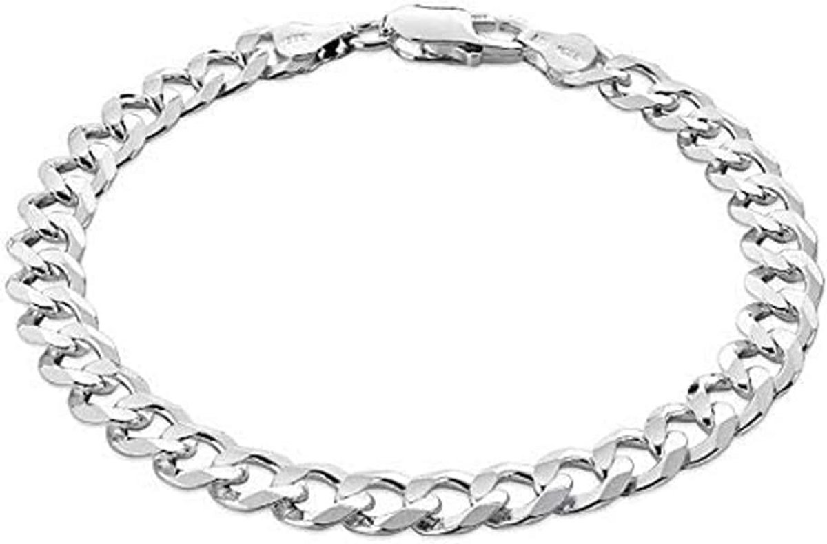 Massieve 925 Sterling Zilveren Heren Armband - Italiaanse Curb Ketting - 8mm Breed