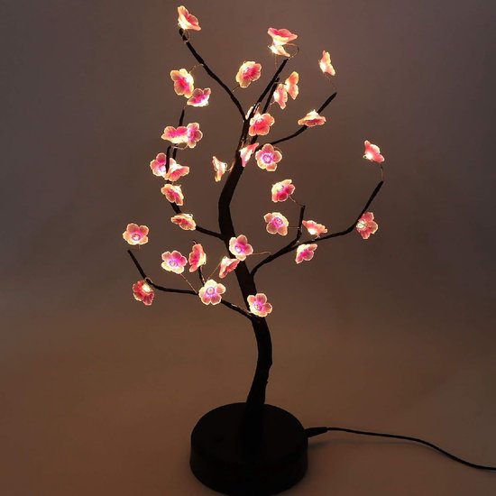 Lampe arbre aux fleurs de cerisier roses, avec câble USB