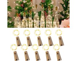 10 wijnfleslampjes met kurk, 10 LED’s, 1 m snoer, kurkfleslampjes, mini-lichtslinger, voor zelfgemaakte potjes, feestjes, bruiloften (warm wit) – sfeerverlichting voor tafeldecoratie