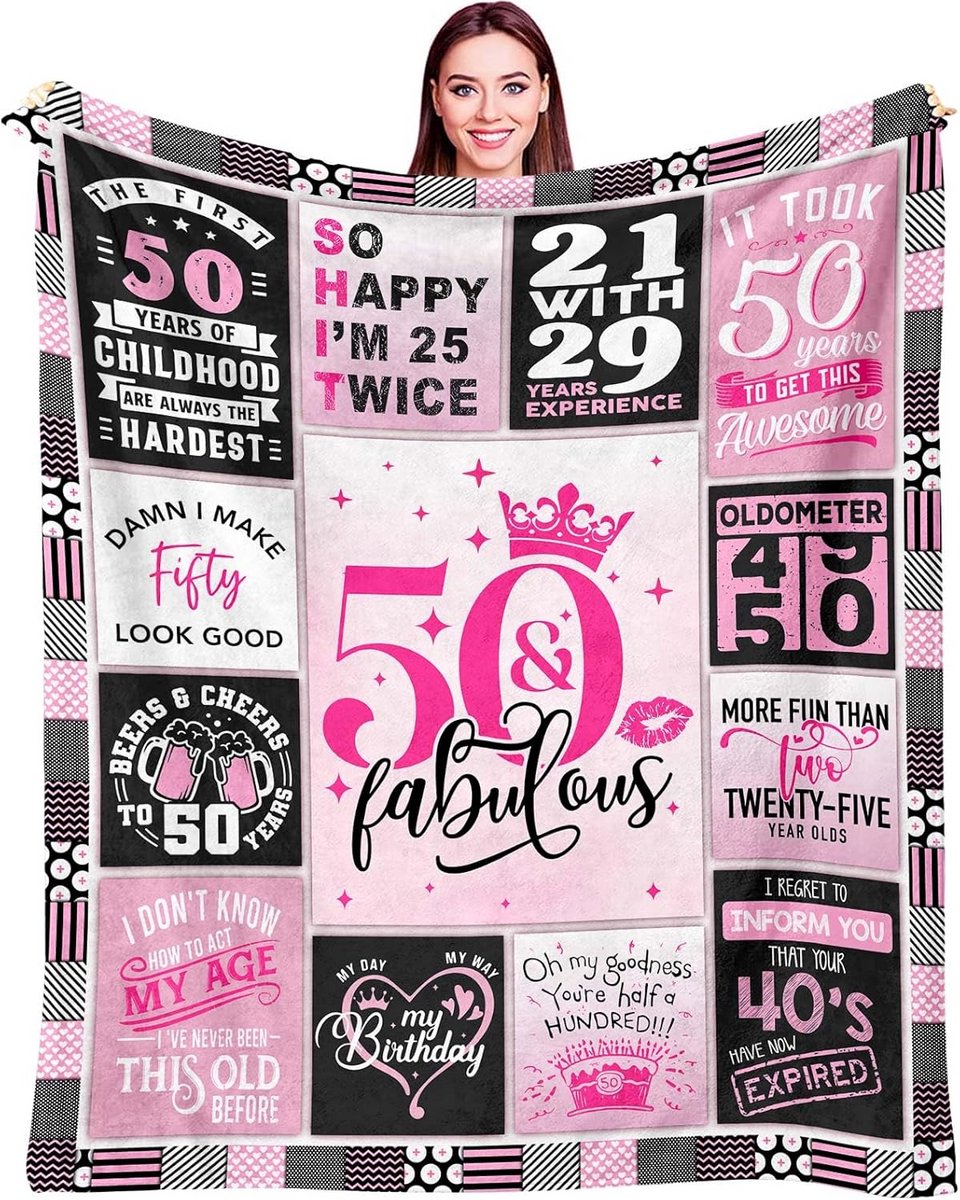 Warme en Grappige Verjaardagsdeken voor Dames 50 Jaar