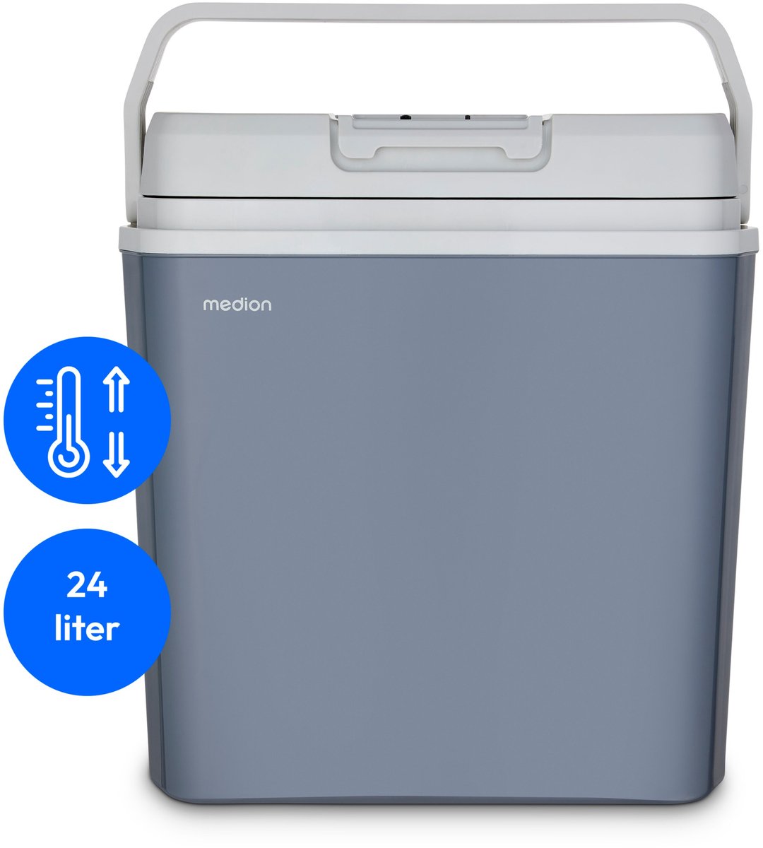 MEDION mobiele koelbox met verwarmingsfunctie (elektrisch, 2in1 koelen en verwarmen, 20 liter, draaggreep, 3in1 aansluiting 5V USB, 230V & 12V autoadapter, voor autotruck camping vakantie tuin festiva